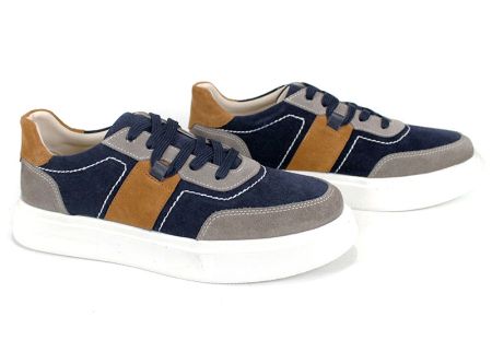 Pantofi barbatesti din piele naturala si piele intoarsa de culoare albastru inchis - model Dynamic Flair