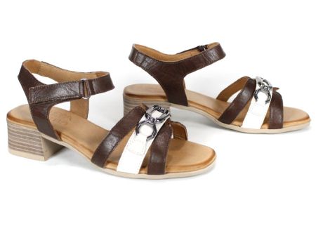 Terra Charm – Sandale damă din piele naturală cu toc mediu | culoare biscuiți și crem