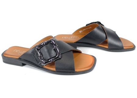 papuci damă Forma Nuova din piele naturală cu cataramă