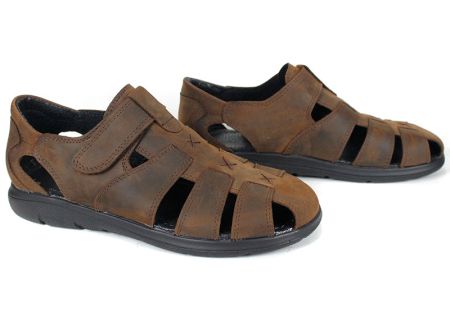 Vento Nero – sandale bărbătești maro din piele naturală crazy, cu velcro și talpă joasă