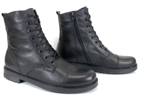 Cizme barbatesti din piele naturala cu sireturi si fermoar lateral negru, model Sylvester.