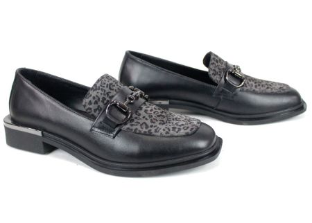 Pantofi damă Felina din piele neagră și print leopard, model premium