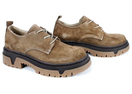 pantofi damă din velur natural culoare scorțișoară cu talpă masivă cusută bicoloră și branț din piele naturală