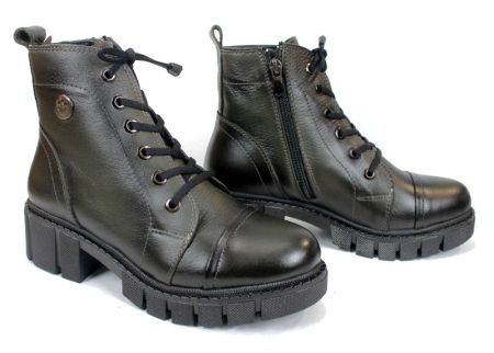 Cizme joase de dama din piele naturala de culoare verde inchis - Model Julie