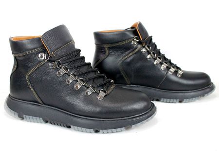 Cizme barbatesti din piele naturala de culoare neagra - model 334112