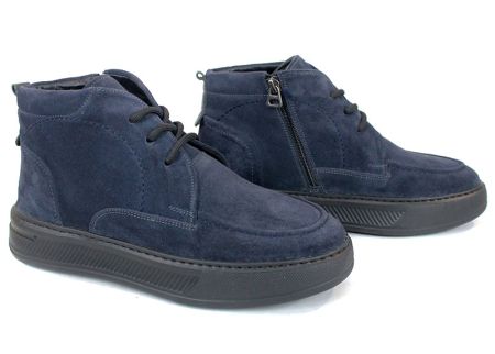 Clark barbati din piele intoarsa naturala de culoare albastru inchis - model clasic.