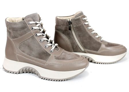 Sneakers damă Terra Pulse – piele naturală și velur, căptușeală caldă