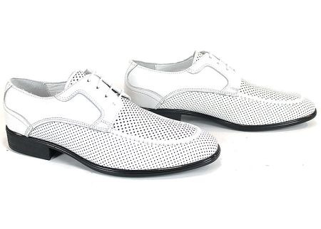 Pantofi eleganți pentru bărbați Lorenzo Forma din piele naturală albă cu perforație