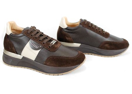 Sneakers damă Linea Vibe din piele naturală și velur maro