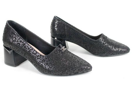 Pantofi formali dama din piele naturala neagra – eleganta cu o brosa spectaculoasa | Model Eleganza