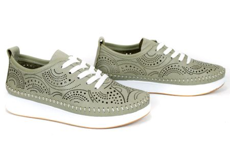 pantofi de vară damă Luna Soft din piele naturală verde scorpion cu perforație