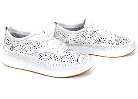 Pantofi damă Luna Soft din piele naturală albă cu perforații