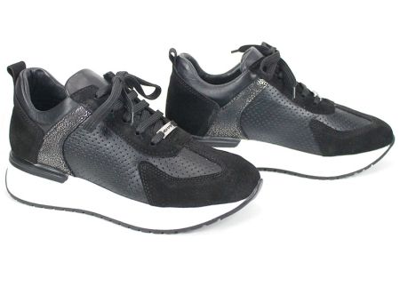 Sneakers damă Alba Step din piele naturală și velur negri