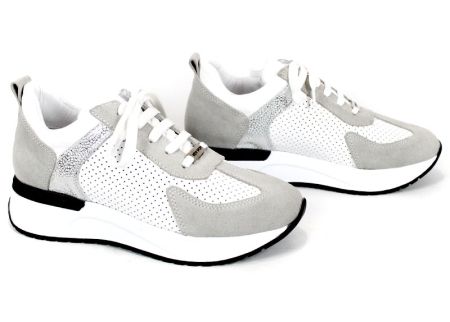 Pantofi sport damă Alba Step din piele naturală albă perforată
