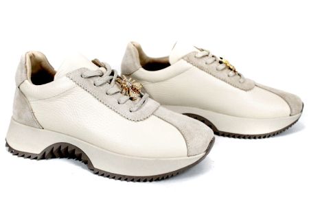 Sneakers damă Soft Edge din piele naturală – albi cu imprimeu leopard argintiu