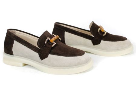 mocasini damă velur natural bej maro Lora Line