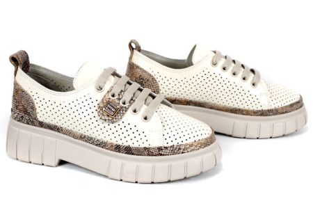 pantofi dama Nova Grace din lac natural perforat cu imprimeu șarpe