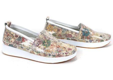 pantofi dama Mira Flow piele naturala imprimeu floral alb