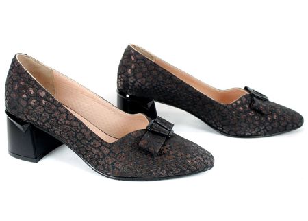 Pantofi eleganți de damă din piele naturală cu perforație și toc stabil