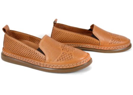 pantofi dama vara piele naturala maro deschis perforat
