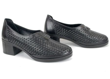 Talora Mien – pantofi dama negri de vară cu perforații și toc mic stabil