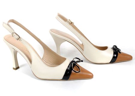 sandale elegante damă cu toc piele naturală bej maro