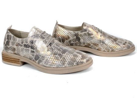 Arlena Pure – pantofi damă din piele naturală perforată cu efect croco auriu