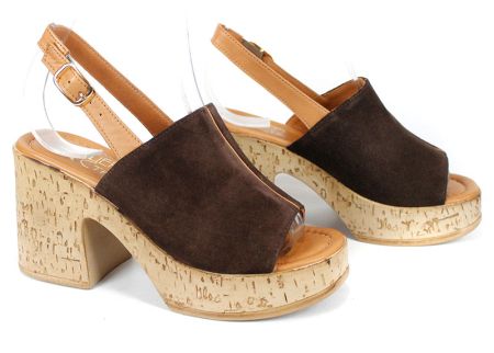 Sabot damă Dolce Veya cu vârf deschis – piele velur maro închis