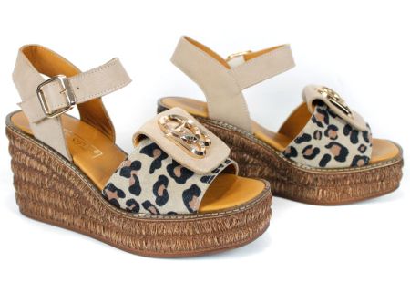 sandale damă leopard platformă piele naturală