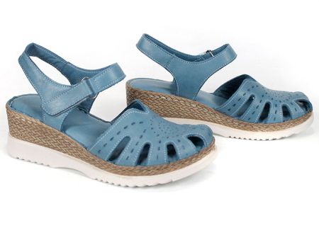 Aveline Dors – sandale damă din piele naturală albastru denim cu vârf închis și platformă joasă