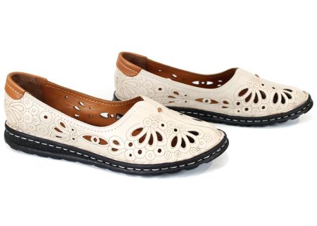 Elena Cruzado – pantofi damă de vară din piele naturală bej, talpă cusută și branț moale
