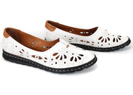 Elena Cruzado – pantofi damă de vară din piele naturală albă (mărimi mari), talpă cusută și branț moale
