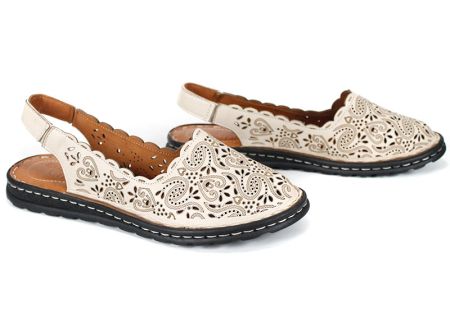 Mireya Bellor – pantofi damă de vară din piele naturală, bej, cu călcâi deschis (mărimi mari), talpă cusută, branț moale