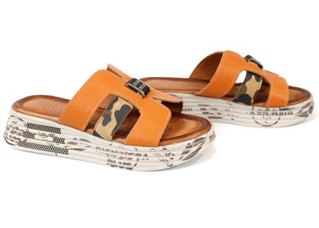 Papuci damă Luna Fiera piele bej cu detaliu leopard