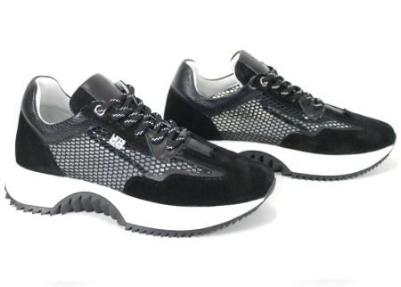 Marielle Voss – sneakers dama respirabili cu mesh și velur negri