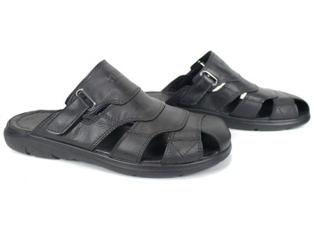 Sandale barbatesti din piele naturala de culoare neagra - model Vladi