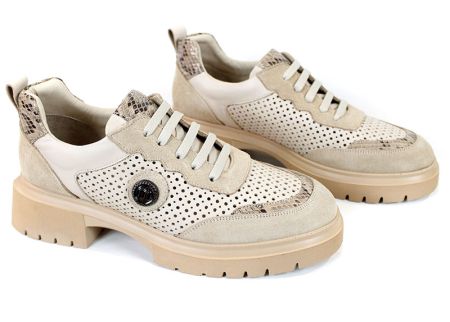 Lunara Core – pantofi damă din piele naturală perforată, bej