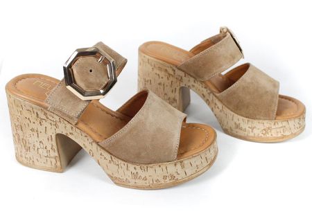 Selena Aria – papuci damă din piele velur, platformă, culoare maro deschis