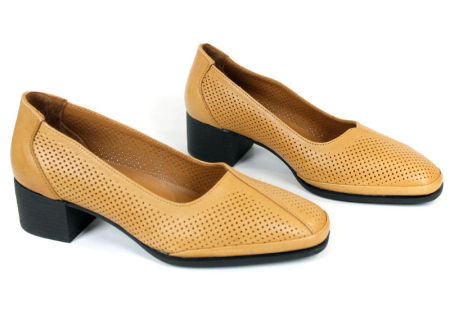 1233BK – pantofi damă din piele naturală albă cu perforații și toc confortabil