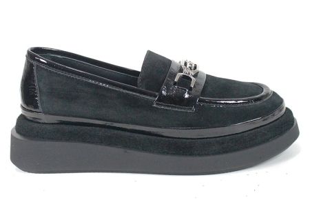 Mocasini damă Livia Moretti din piele naturală velur – negri, cu talpă ușoară