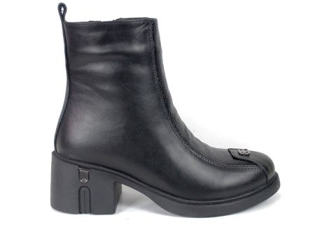 Elena Marconi women's black leather ankle boots with embossed patent leather.