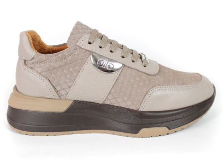 Lucia Ferraro women's sneakers in natural embossed suede and genuine leather in taupe.