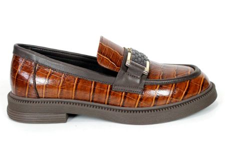 Terra Classica – mocasini de damă din piele naturală cu imprimeu croco, maro deschis