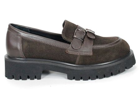 Mira Belle – mocasini de damă din piele întoarsă și piele naturală, maro închis