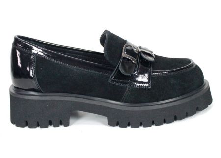 Mira Belle – mocasini de damă din piele întoarsă și piele naturală, negri