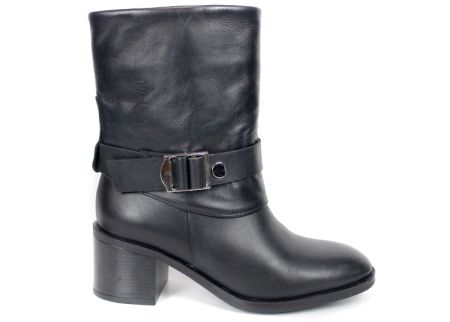 Botine damă Claudia Venturi din piele naturală neagră cu toc gros