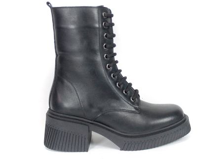 Women's Black Genuine Leather Combat Boots Alessandra Vieri