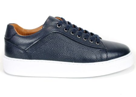Men's Navy Blue Pebbled Leather Sneakers Matteo Valdieri