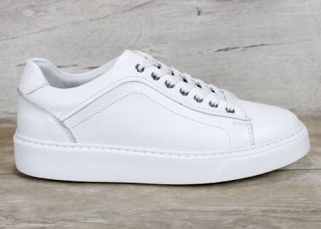 Sneakers bărbați din piele naturală granulată albă Matteo Valdieri