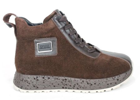 Sneakers înalți damă din piele întoarsă și piele naturală maro închis – Alessia Vettori